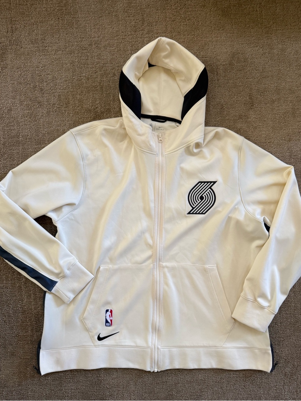 Nike White & Black Trail Blazers Full-Zip Hoodie XXL